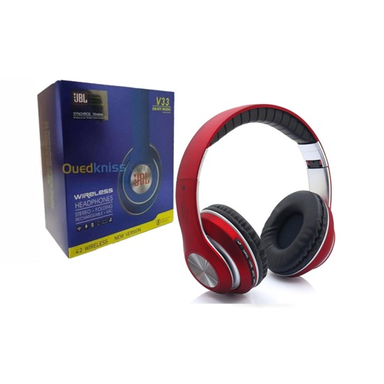 WIRELESS BLUETOOTH HEADPHONE V33 TF CARD/FM RADIO RED